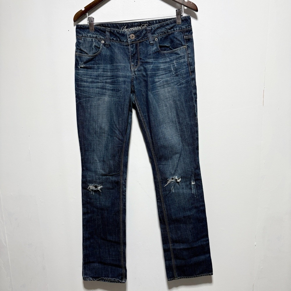 American Eagle Jeans Womens 8 77 Straight Distressed Inseam 32 Low Rise